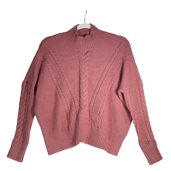 Belle Belldini Knit Sweater Womens Medium Pink Mock Neck Oversized Cable Knit - Picture 1 of 7